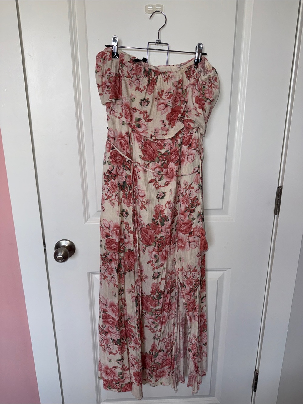 Floral Off-Shoulder Maxi Dress in Blush Pink